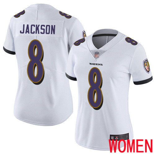 Baltimore Ravens Limited White Women Lamar Jackson Road Jersey NFL Football 8 Vapor Untouchable